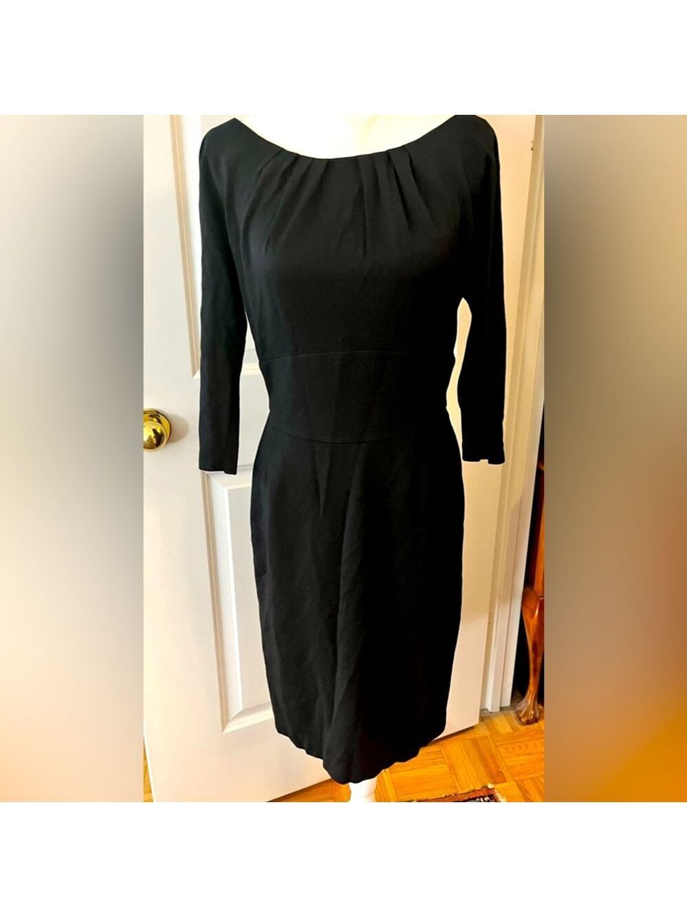 Trina Turk Black, 3/4 Sleeve Boat Neck Midi Sheath Dress, size 8